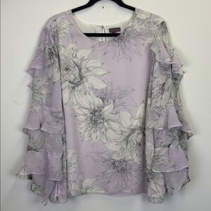 Vince Camuto Tiered-Sleeve Blossoms Floral Ruffled Blouse/ size 2X